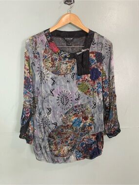 Citron Silk Blend Burnout Blouse Top Floral Small